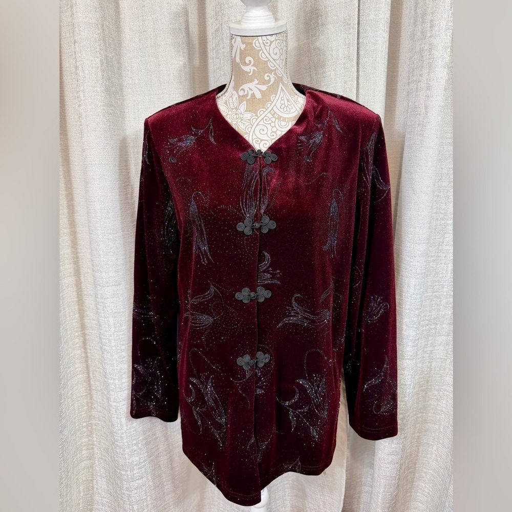 Elegant Burgundy Velvet Evening Jacket | Vintage Teddi Embroidered Blazer - Picture 3 of 9